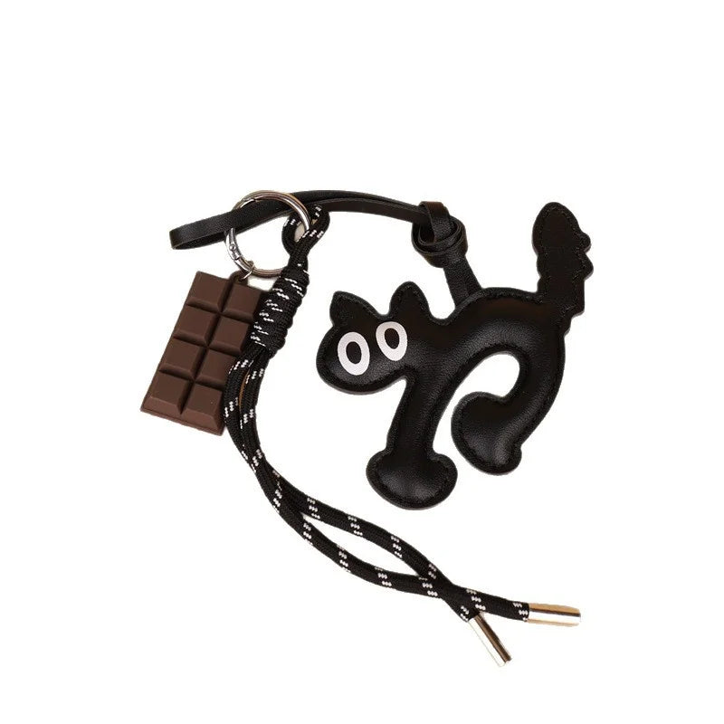 Classic Cute Leather Chocolate Cat Keychain Pendant