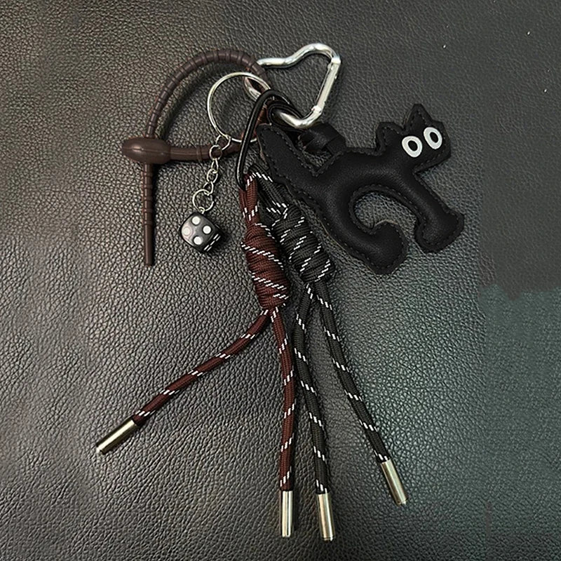 Classic Cute Leather Chocolate Cat Keychain Pendant