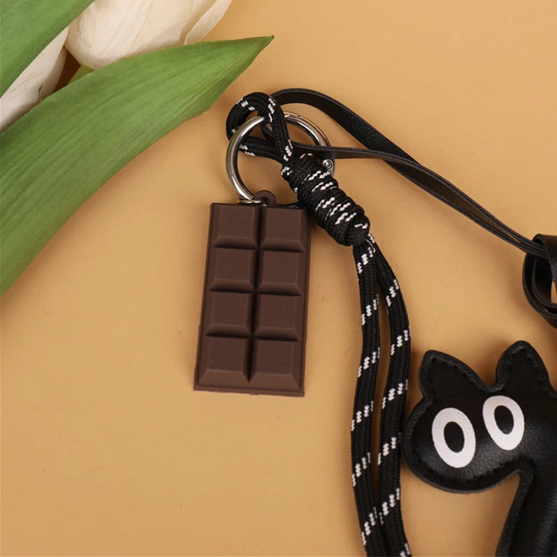 Classic Cute Leather Chocolate Cat Keychain Pendant