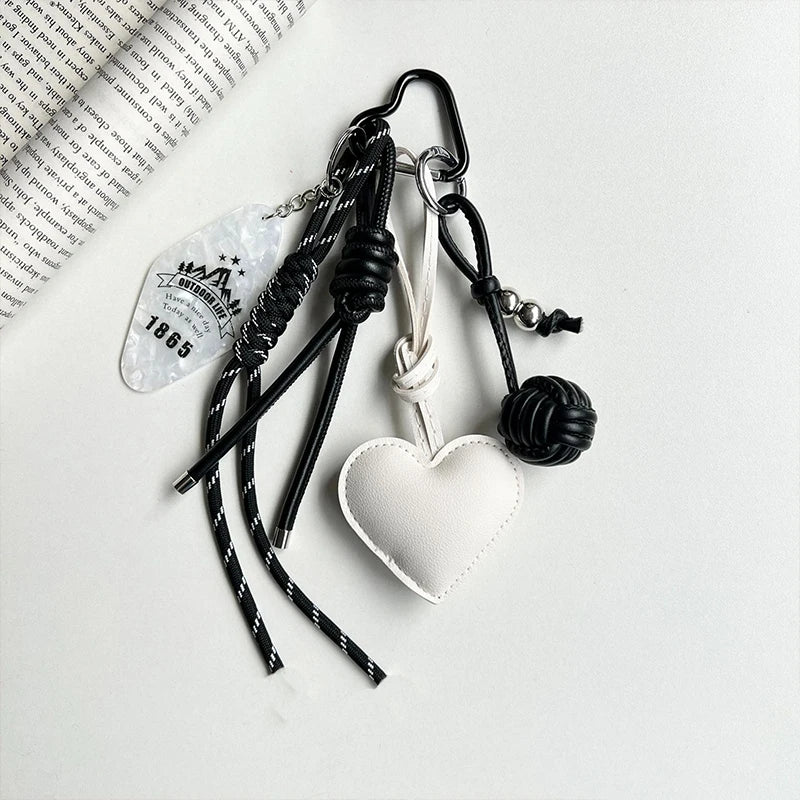 Trendy Leather Heart Bow Keychain