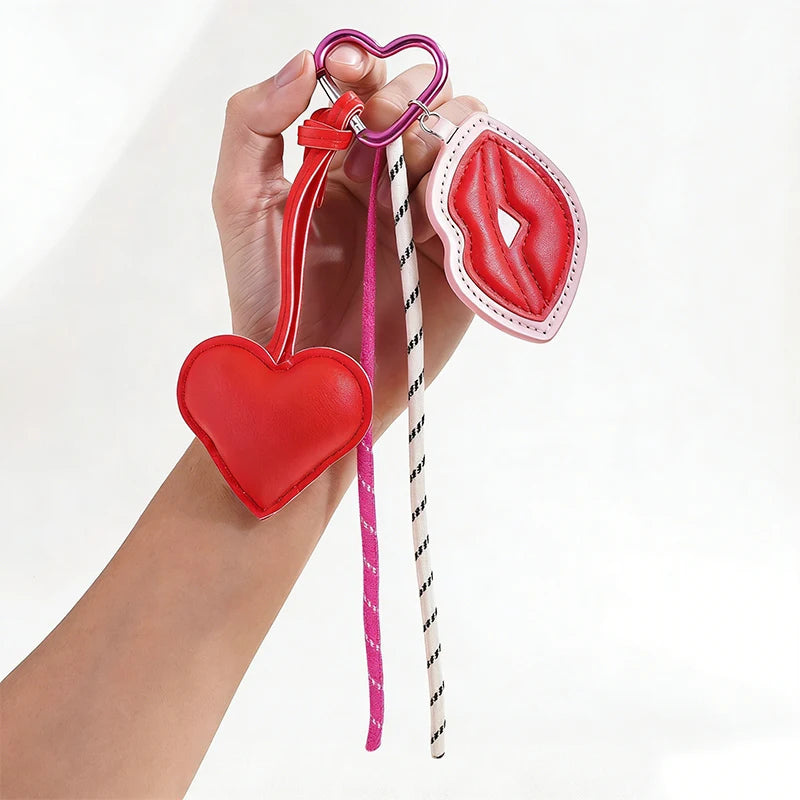 Trendy Leather Heart Bow Keychain