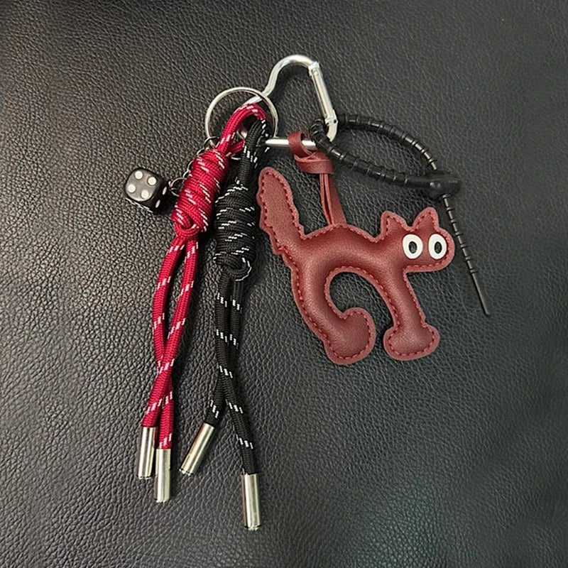 Classic Cute Leather Chocolate Cat Keychain Pendant