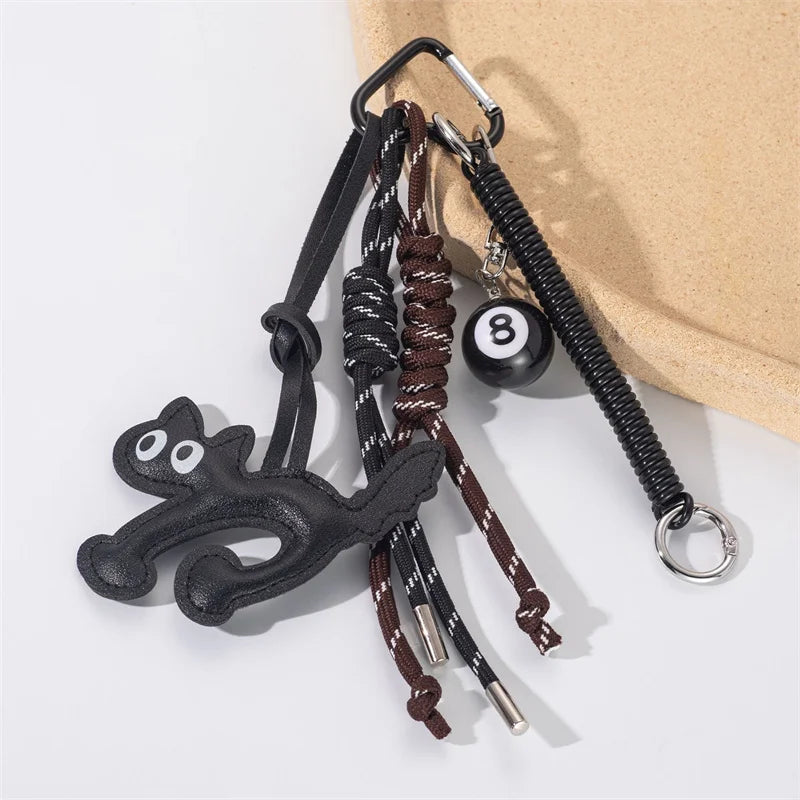 Classic Cute Leather Chocolate Cat Keychain Pendant