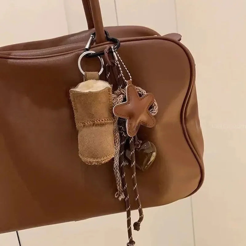 Stylish Geometric PU Leather Star Keychain